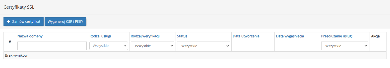 Generowanie pliku CSR i klucza prywatnego