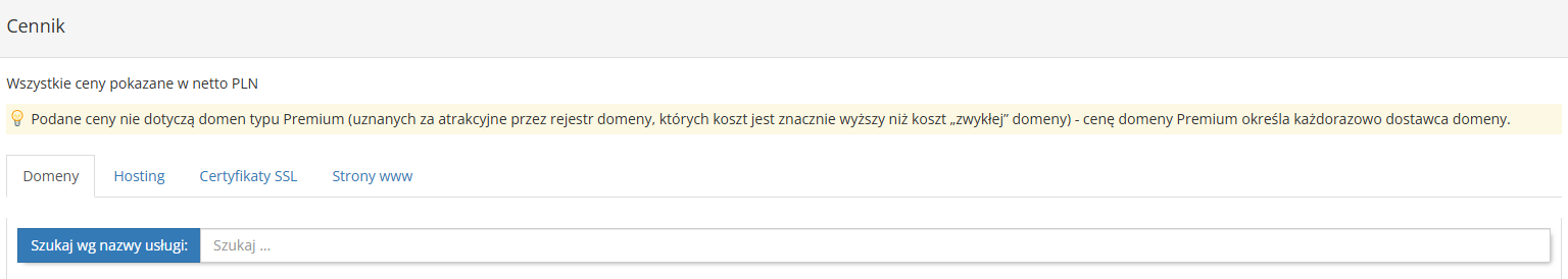 Cennik usług