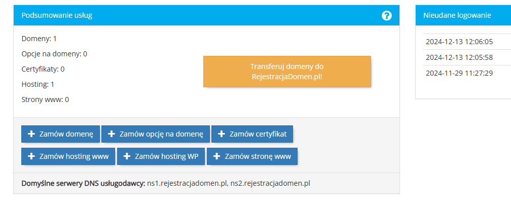Strona główna panelu Abonenta