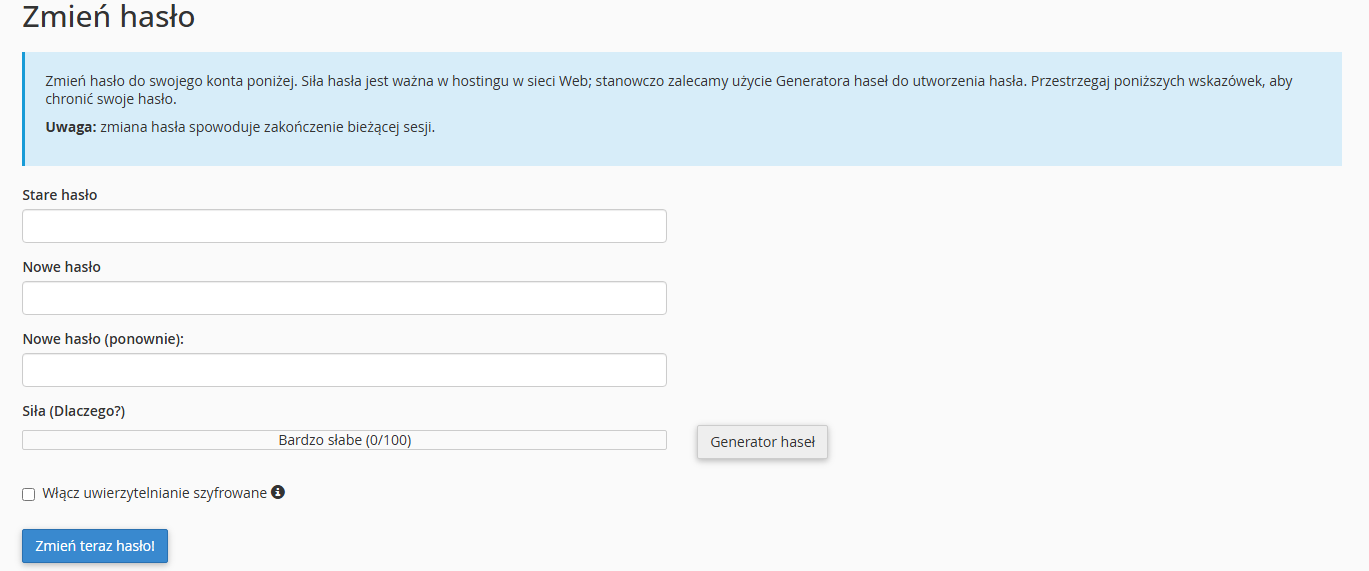 Reset hasła do cPanelu przez cPanel