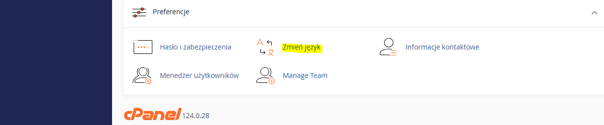 Link do zmiany języka w cPanelu